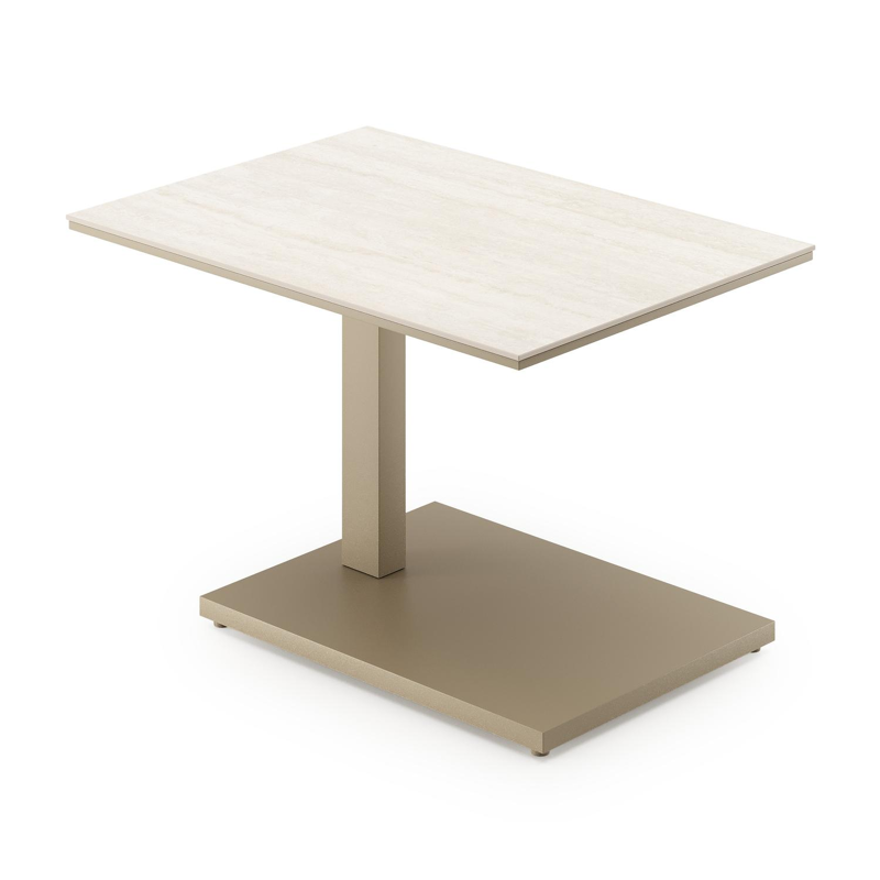 Cirello pop-up bijzettafel rechthoekig in beige aluminium en volkeramiek Travertino Bianco - L 69.5 x B 50 x H 66 cm