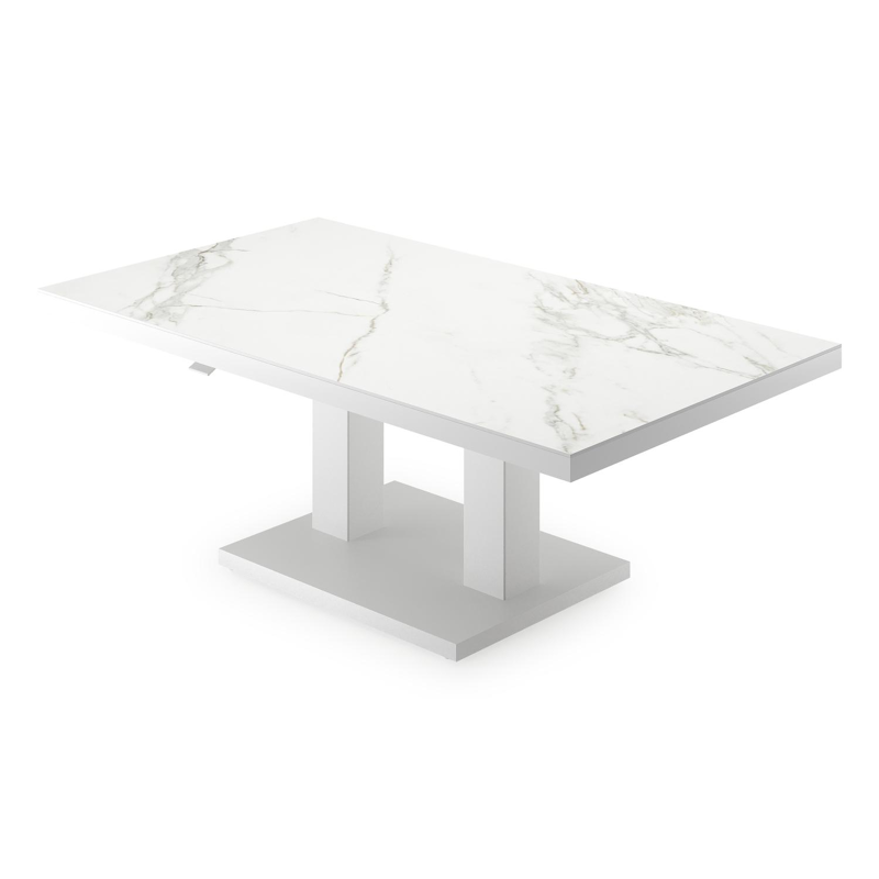 Cirello Pop up loungetafel in wit aluminium en wit volkeramiek - L 140 x B 80 x H 71,6 cm