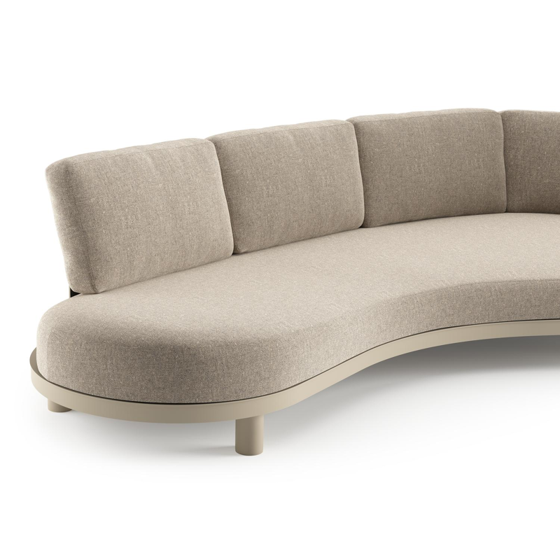 Canapé de jardin Donato en aluminium beige et coussins en all weather sunbrella® luxe chartres pewter