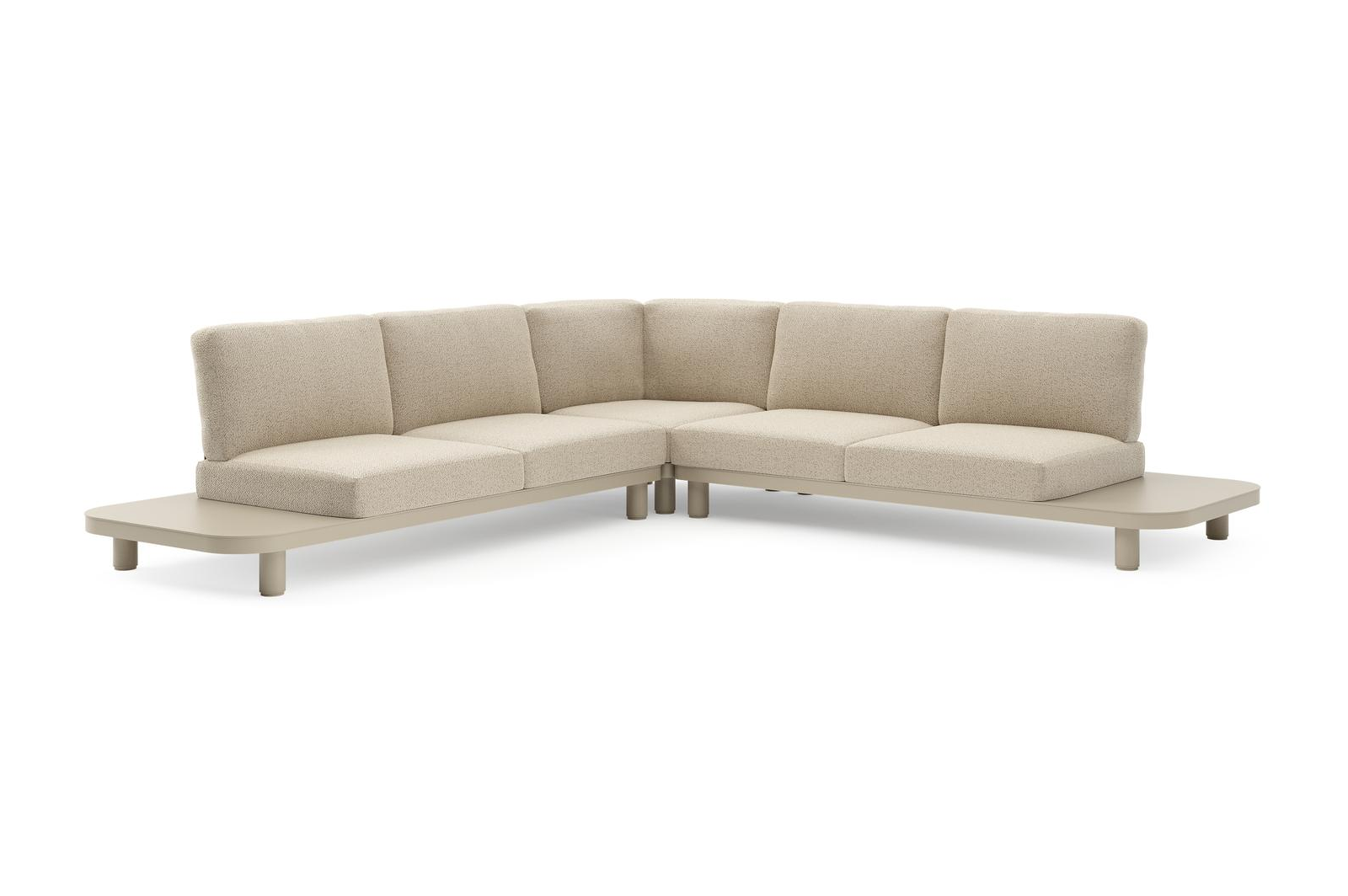 Donato loungehoek in beige aluminium met bora forest all weather cosytica kussen