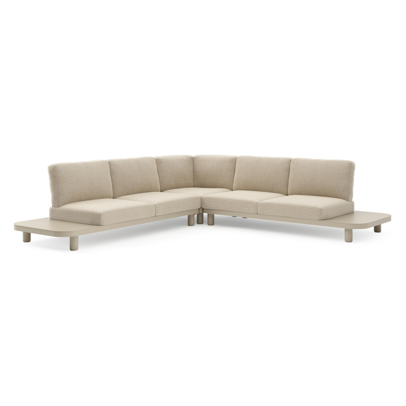 Donato loungehoek in beige aluminium met bora forest all weather cosytica kussen