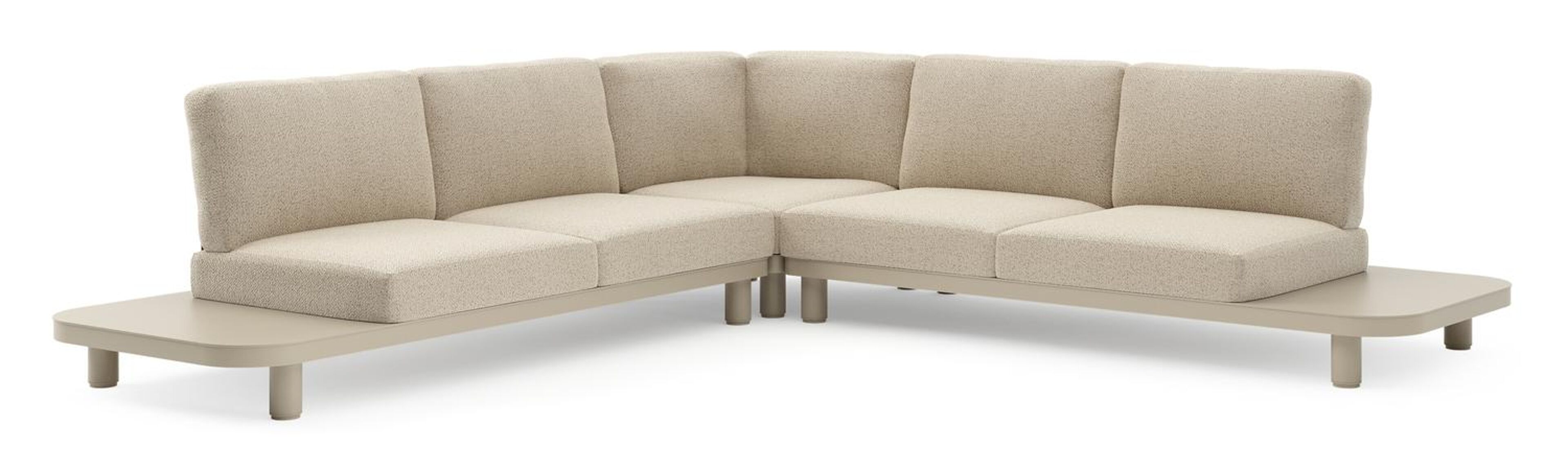 Donato loungehoek in beige aluminium met bora forest all weather cosytica kussen