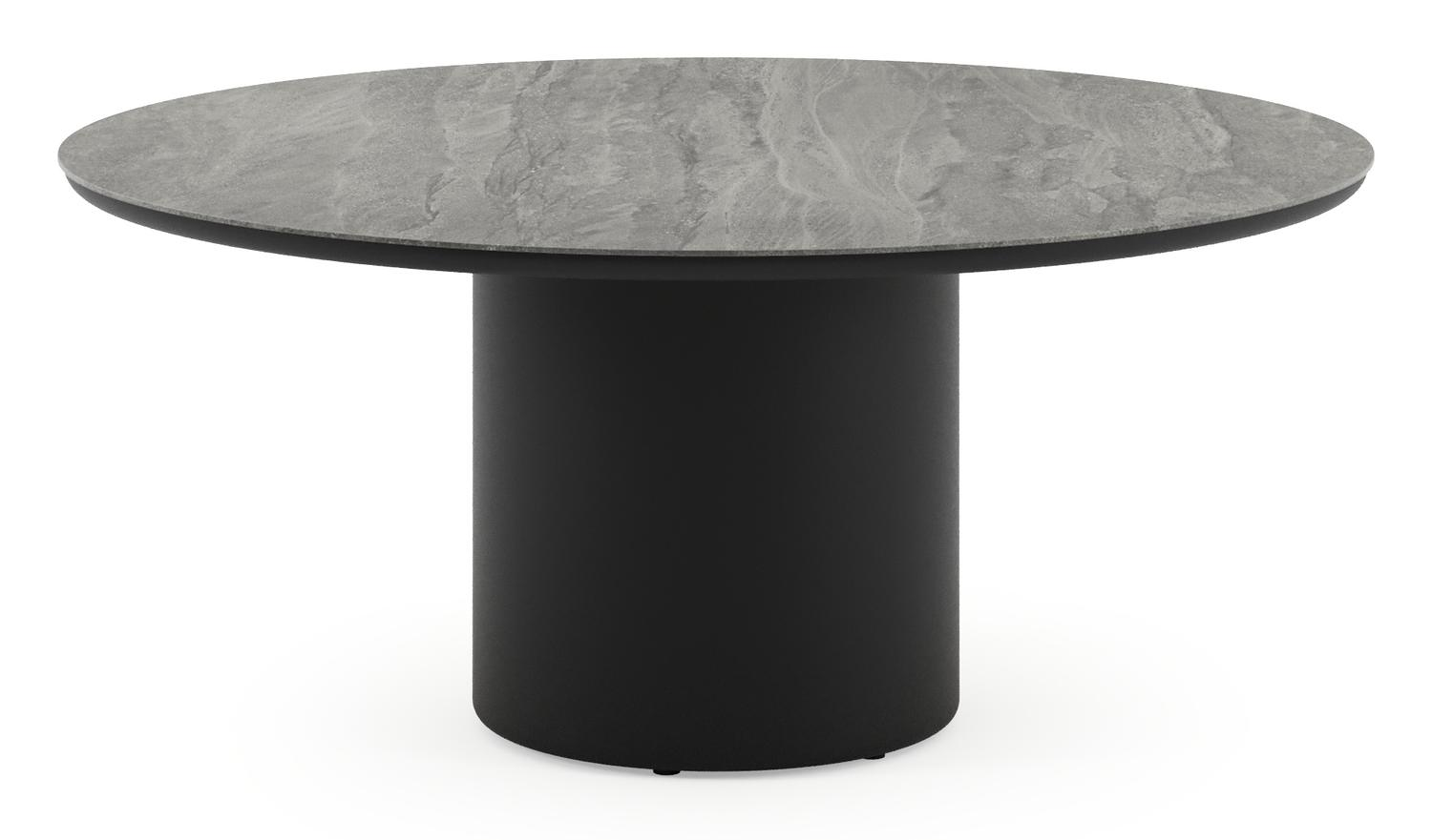 Amico low dining tuintafel rond in zwart aluminium en volkeramiek Aspen Grey - Dia. 148 x H 61 cm