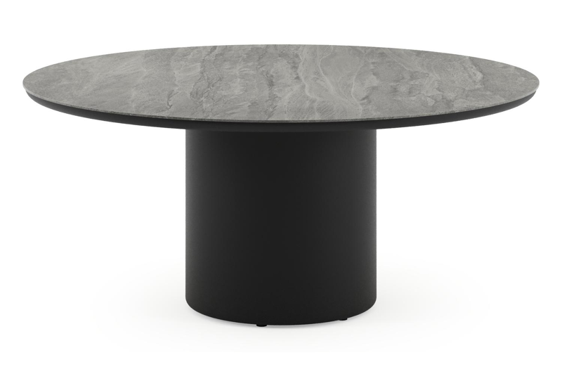 Amico low dining tuintafel rond in zwart aluminium en volkeramiek Aspen Grey - Dia. 148 x H 61 cm