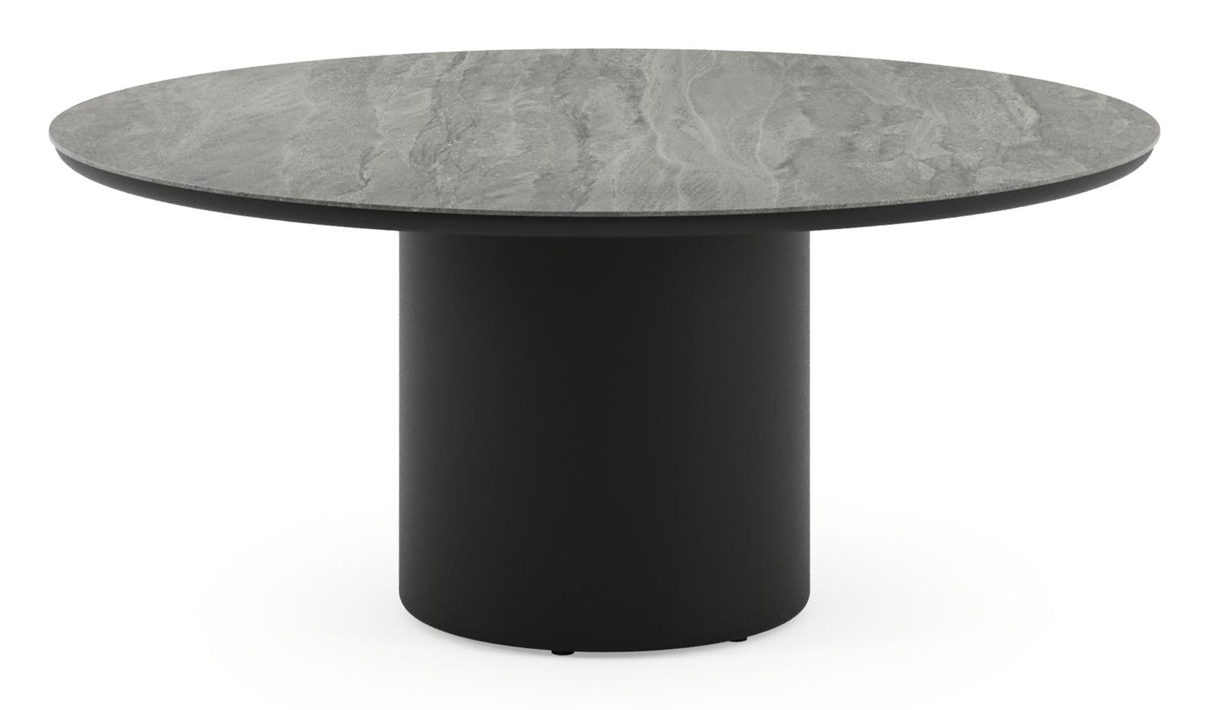 Amico low dining tuintafel rond in zwart aluminium en volkeramiek Aspen Grey - Dia. 148 x H 61 cm