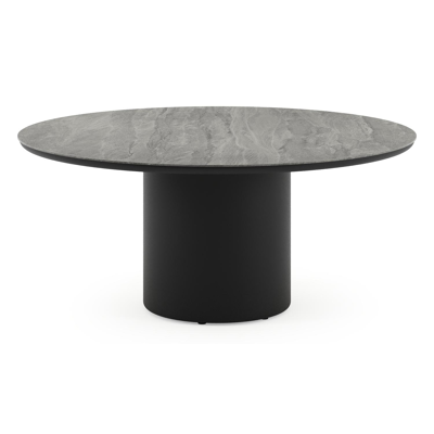 Amico low dining tuintafel rond in zwart aluminium en volkeramiek Aspen Grey - Dia. 148 x H 61 cm