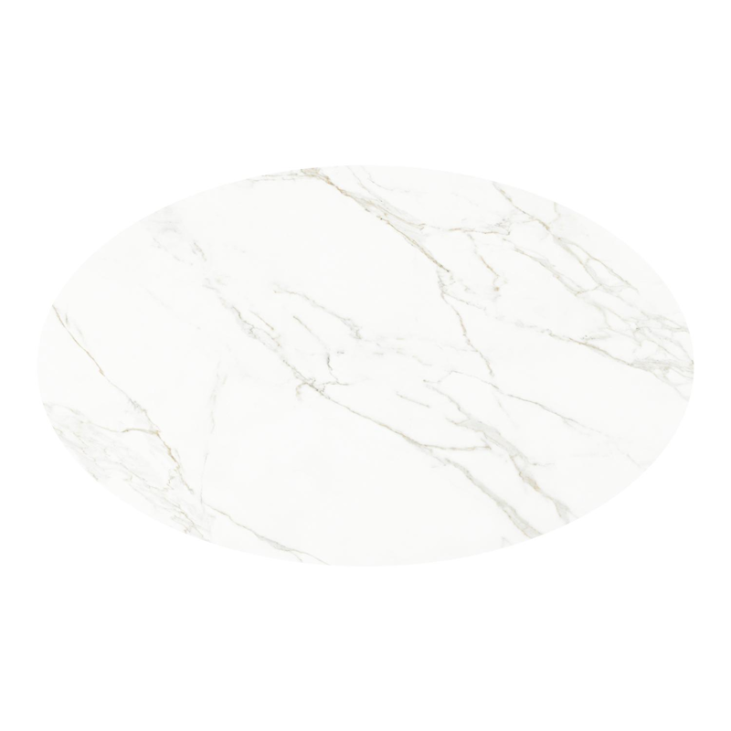 Table de jardin Fano ovale en aluminium beige et céramique pleine Calacatta - Lg. 180 x Lrg. 110 x Haut. 75 cm
