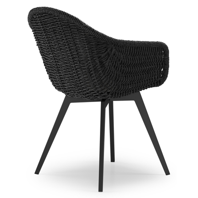 Chaise de jardin Pagino en aluminium noir et résine tressée ronde noir avec coussin en natte charcoal chine all weather sunbrella® luxe