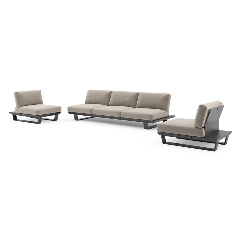 Pagino loungeset in zwart aluminium met savane coconut all weather sunbrella® luxe kussen