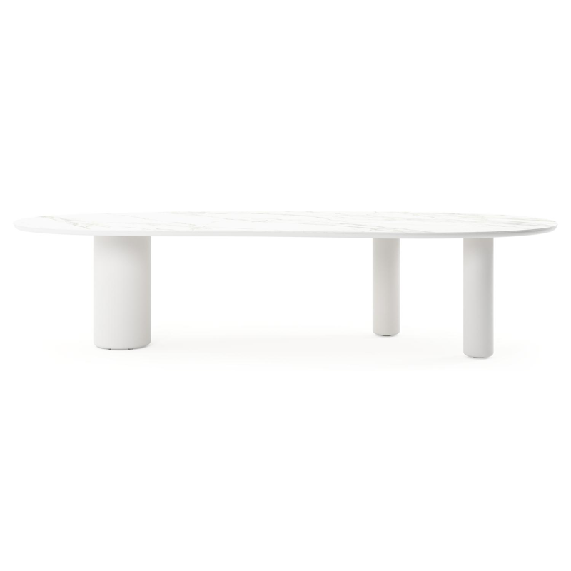 Amico tuintafel organisch in wit aluminium en volkeramiek Calacatta - L 320 x B 145 x H 74 cm