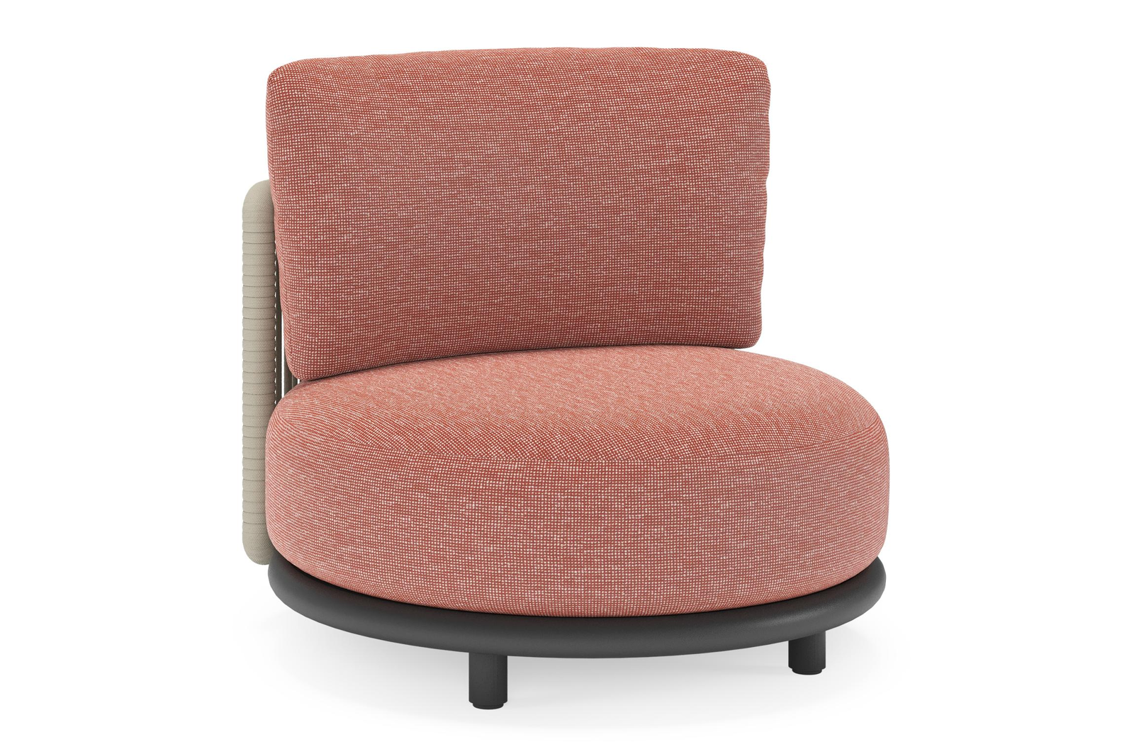 Lomano loungestoel in zwart aluminium en beige verticaal geweven luxe vlakke rope met Slow Alezan all weather sunbrella® luxe