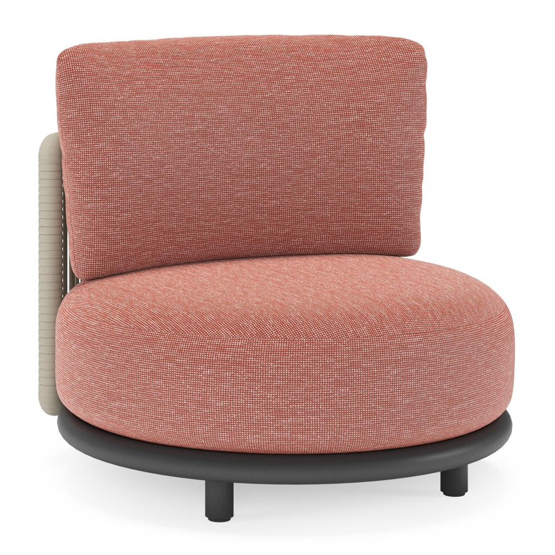 Lomano loungestoel in zwart aluminium en beige verticaal geweven luxe vlakke rope met Slow Alezan all weather sunbrella® luxe