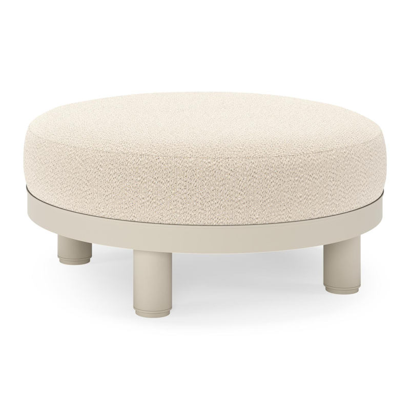 Salon de jardin pouf Donato en aluminium beige et coussins en all weather sunbrella® luxe Lopi Sand