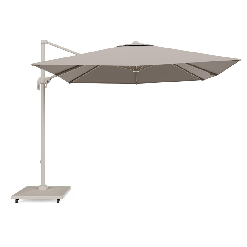 Calpe zweefparasol in beige aluminium en beige Weather+ Softtouch parasoldoek - L1 270 x L2 270 cm met Avola parasolvoet 90 kg met wielen