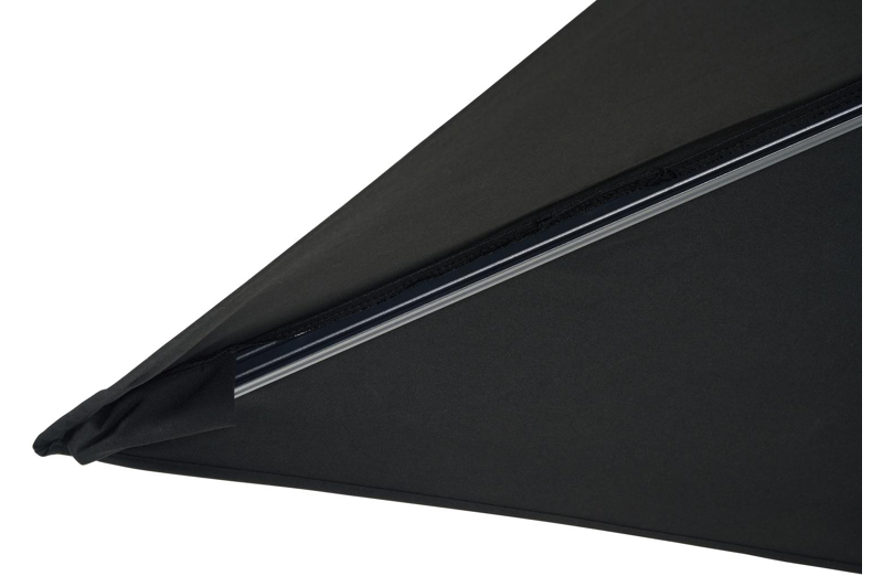 Avola zweefparasol met tiltfunctie in zwart aluminium met zwart all weather sunbrella® premium parasoldoek - L1: 300 x L2: 300 cm (met voet)