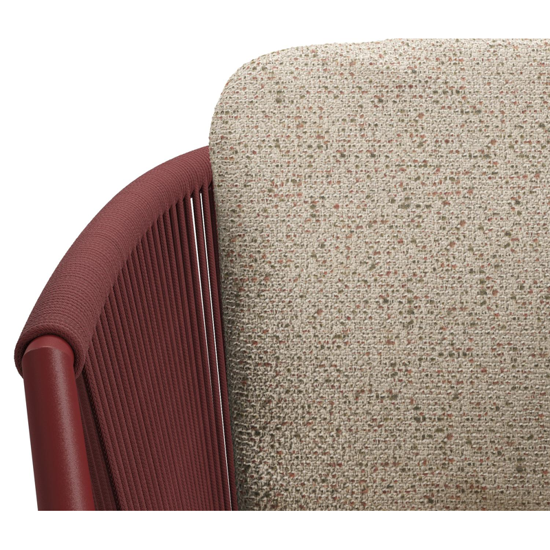 Orso tuinstoel in ruby aluminium en ruby verticaal geweven ronde rope met luxe zitkussen in All Weather Cosytica Bora Jungle