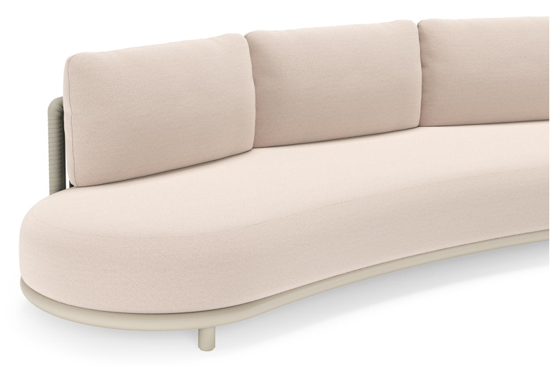 Lomano loungebank in beige aluminium en beige verticaal geweven luxe vlakke rope met Wander Pilat all weather sunbrellaÂ® luxe