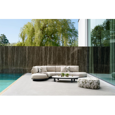 Salon de jardin d'angle Lomano en aluminium noir et corde luxe plate tissée verticalement beige et coussins en all weather sunbrella® luxe Tundra Sand