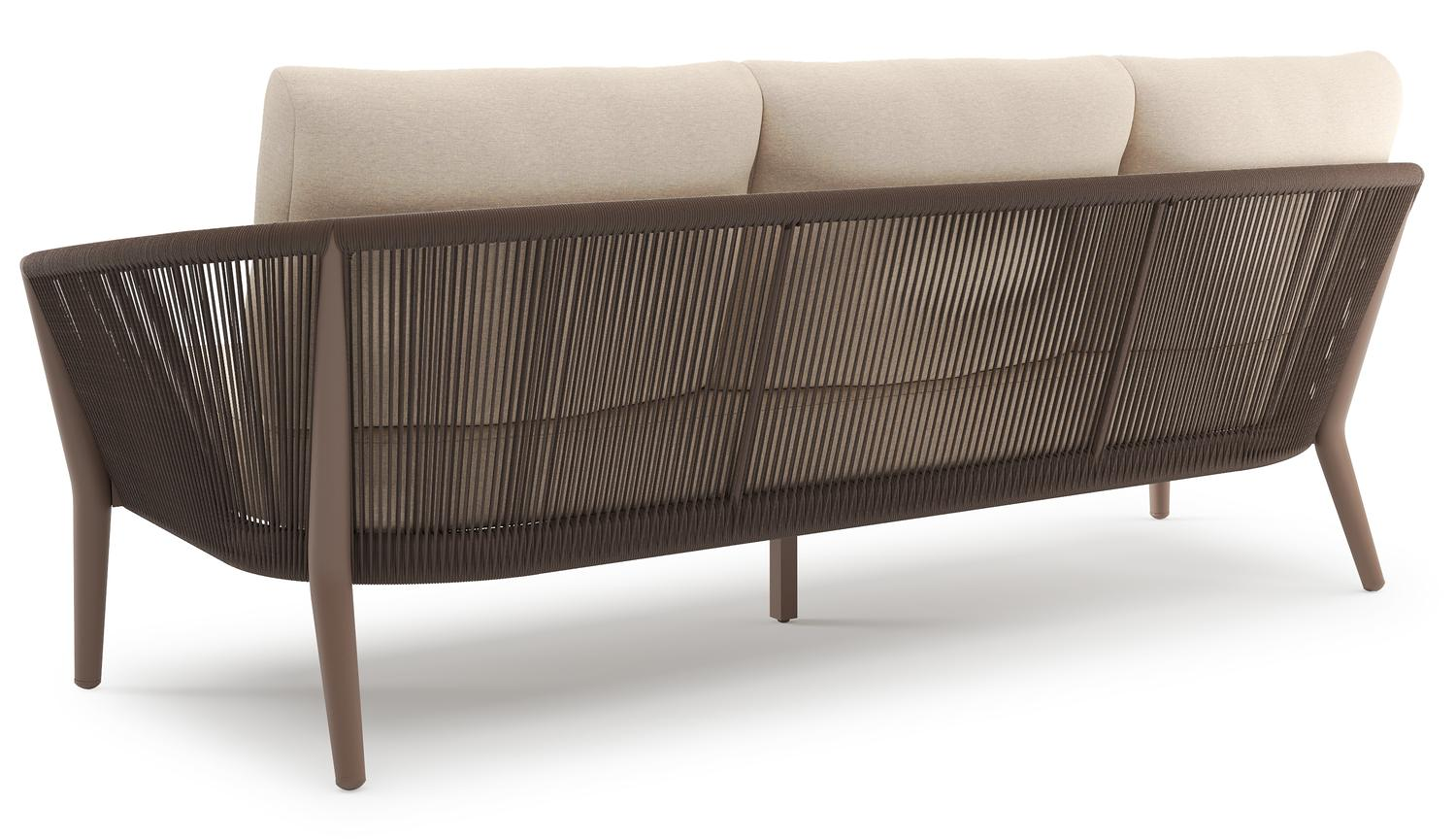 Orso loungeset in taupe aluminiumen zwart verticaal geweven ronde rope met Heritage Papyrus all weather sunbrella® luxe kussen