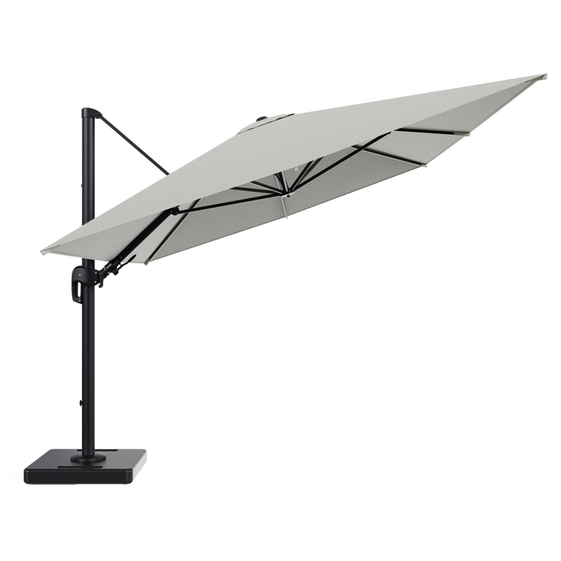 Rufina zweefparasol tiltfunctie in zwart aluminium en parasoldoek in All Weather Sunbrella® Luxe Slow Spirea - L1 400 x L2 300 cm met parasolvoet Lapido 160 kg