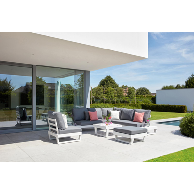 Modica lounge poef in wit aluminium met grijs textilene kussen