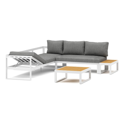 Caldela loungehoek in wit aluminium en polywood met grijs polyester kussen en loungetafel