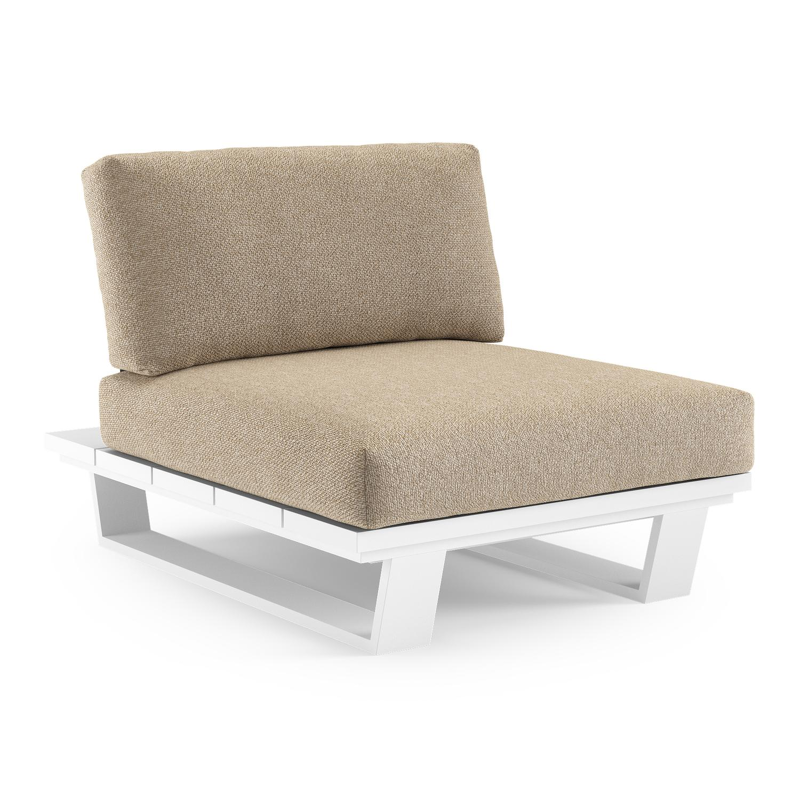 Fauteuil de jardin Pagino en aluminium blanc et coussins en all weather cosytica madagascar oak