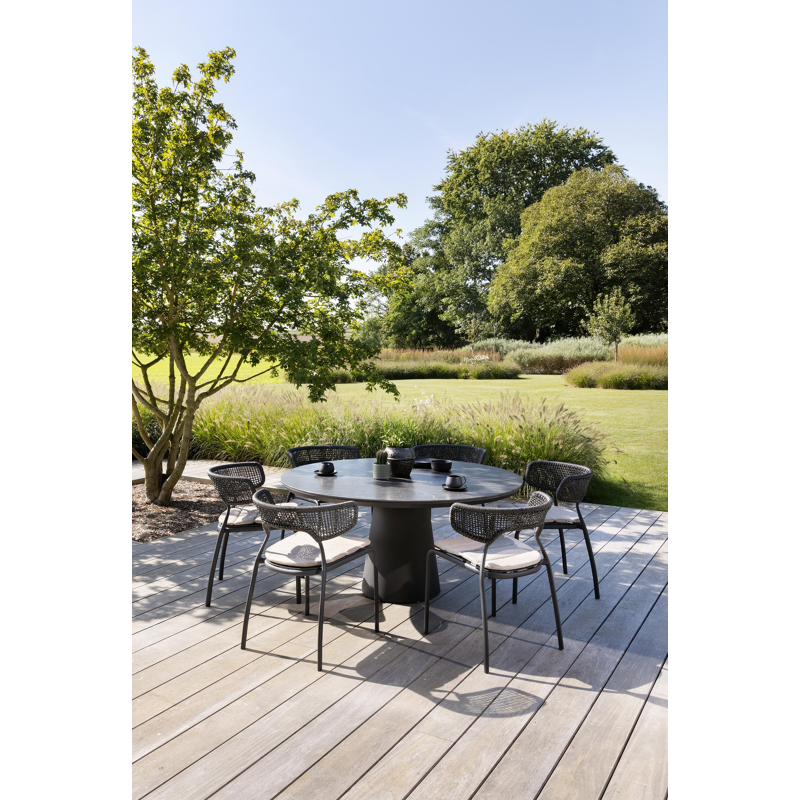 Donato tuintafel in zwart aluminium en volkeramiek black obsession - Dia. 148 x H 76 cm