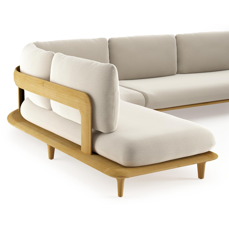 Bomero loungehoek in teak met lopi marble all weather sunbrella® luxe kussen