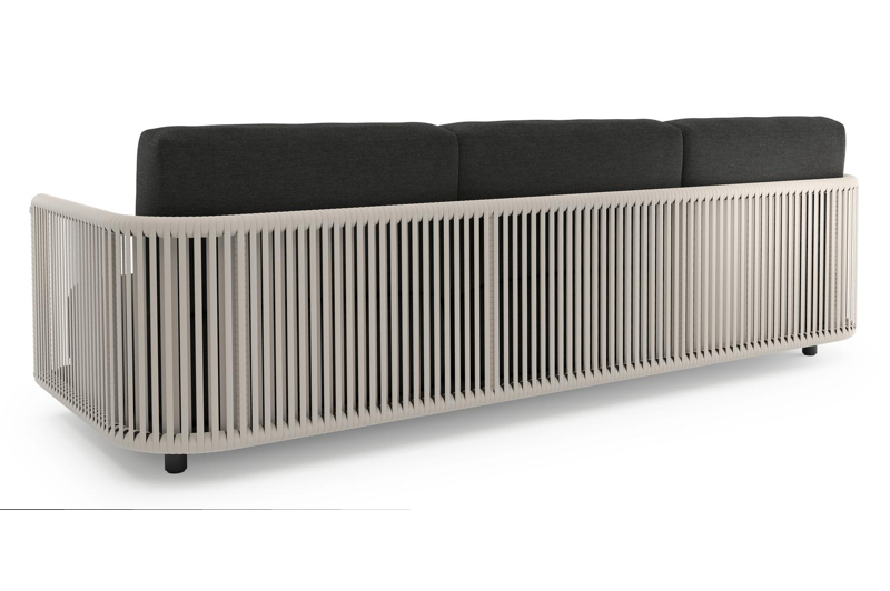 Organo loungeset in zwart aluminium en beige verticaal geweven luxe vlakke rope met chartres sooty all weather sunbrella® luxe kussens