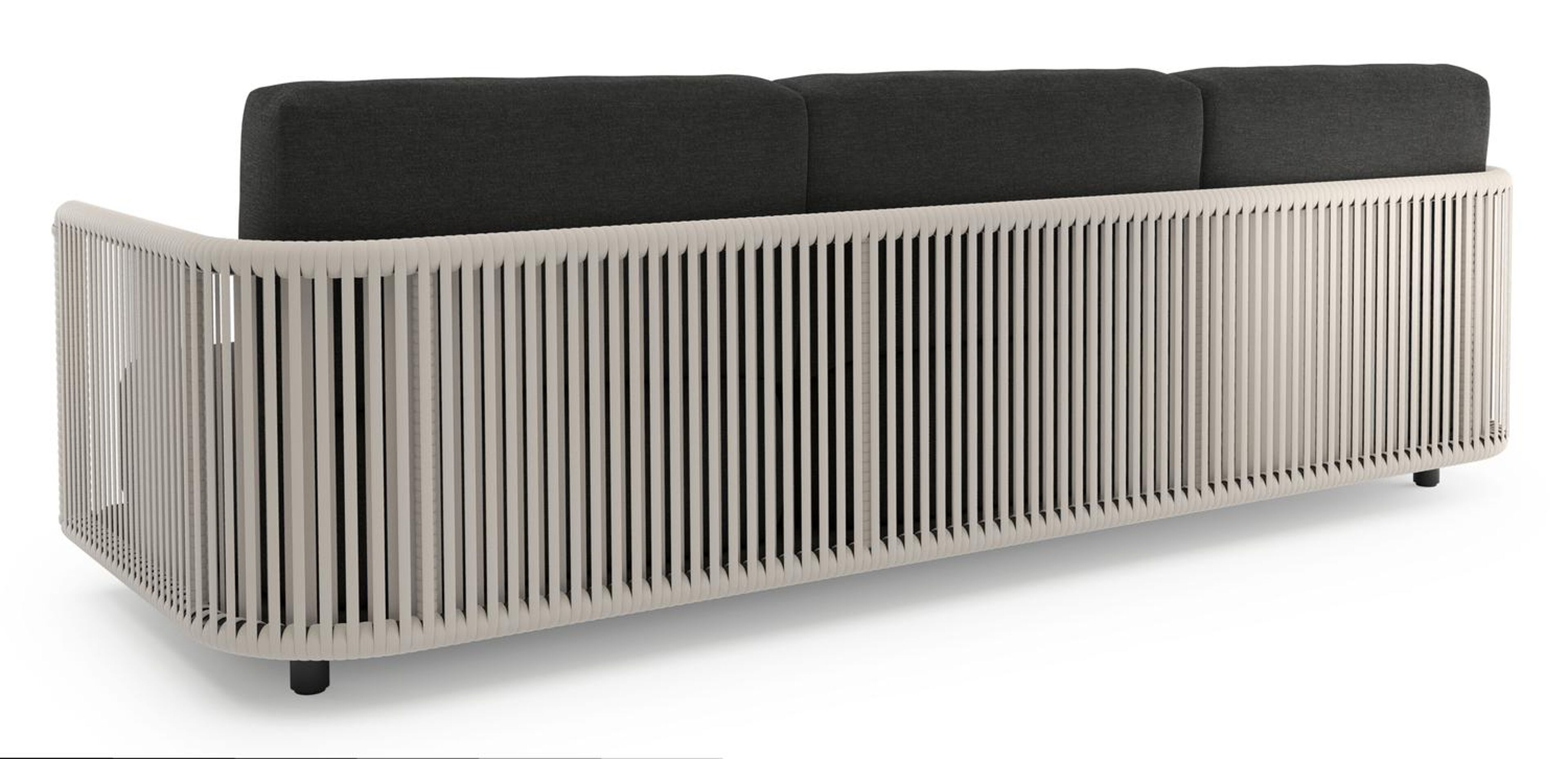 Organo loungeset in zwart aluminium en beige verticaal geweven luxe vlakke rope met chartres sooty all weather sunbrella® luxe kussens