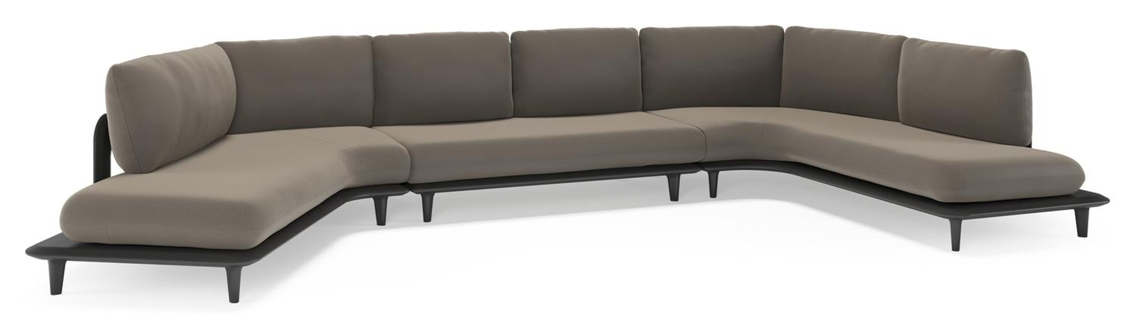 Bomero loungehoek in zwart aluminium met natte carbon beige all weather sunbrella® luxe kussen
