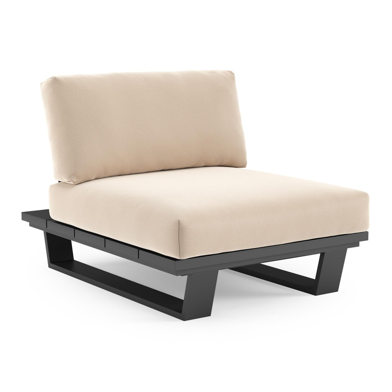 Pagino loungestoel in zwart aluminium met natte linen chalk all weather sunbrella® luxe kussen