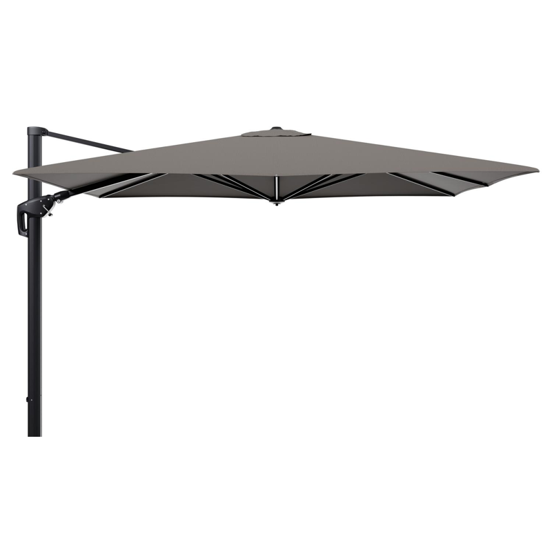 Minore zweefparasol tiltfunctie in zwart aluminium en parasoldoek in All Weather Sunbrella® Luxe Natte Carbon Beige  - L1 280 x L2: 370 cm (zonder voet)