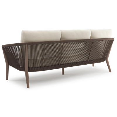 Canapé de jardin Orso en aluminium taupe en corde ronde tissée verticalement noir et coussins en all weather cosytica Althea Off White