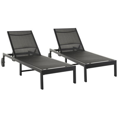 Set van 2 verstelbare Alba ligbedden in zwart aluminium en zwart textilene