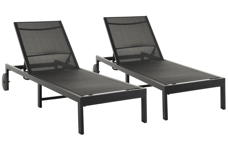 Set van 2 verstelbare Alba ligbedden in zwart aluminium en zwart textileen