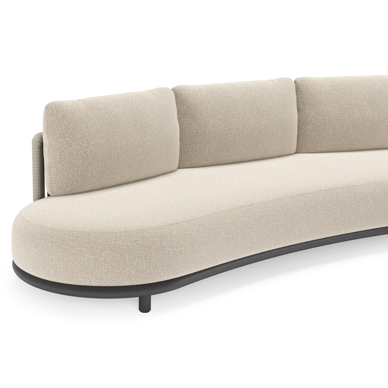 Lomano loungeset in zwart aluminium en beige verticaal geweven luxe vlakke rope met Marbella Ecru all weather cosytica