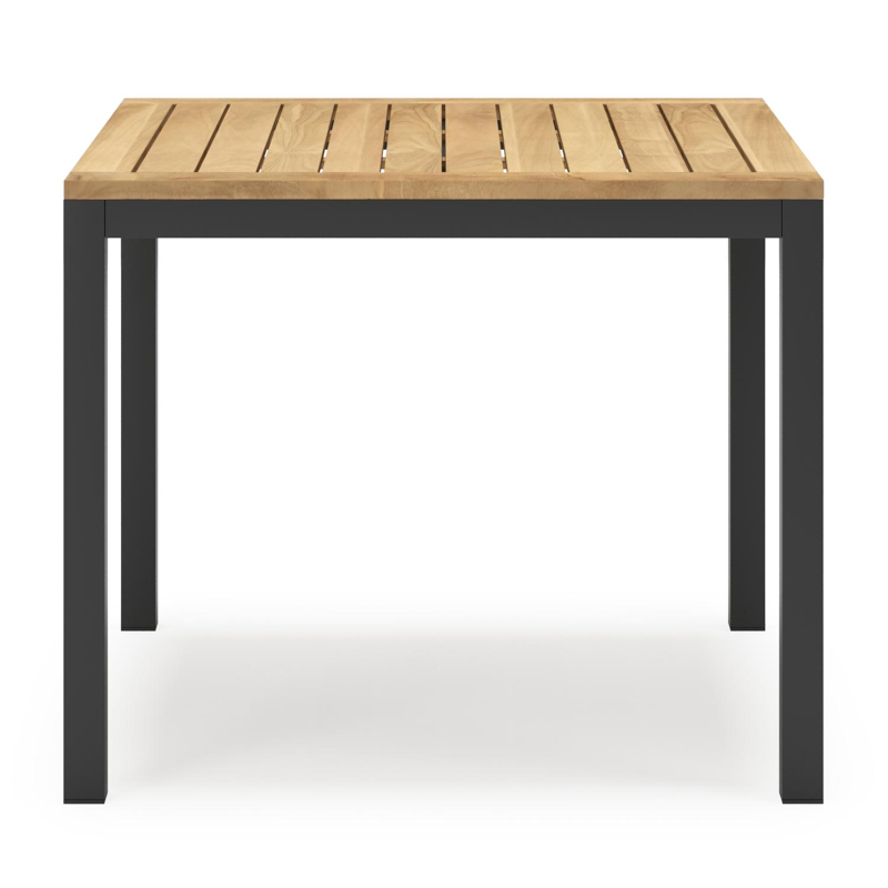 Feltro vierkante tuinset in zwart aluminium en teak natural finish met 4 Artena tuinstoelen