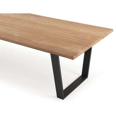 Pagino tuintafel rechthoekig in zwart aluminium en teak - L 360 x B 110 x H 73,5 cm