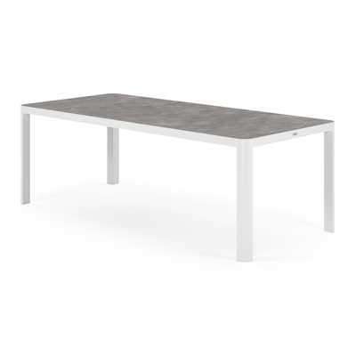 Ellara tuinset in wit aluminium en grijs keramische print tafelblad met 8 stapelbare Oviedo tuinstoelen