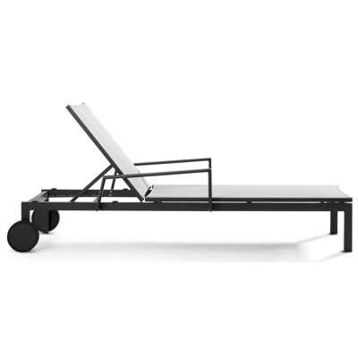 Chaise longue réglable Caravelle en aluminium noir avec textilène gris avec accoudoir