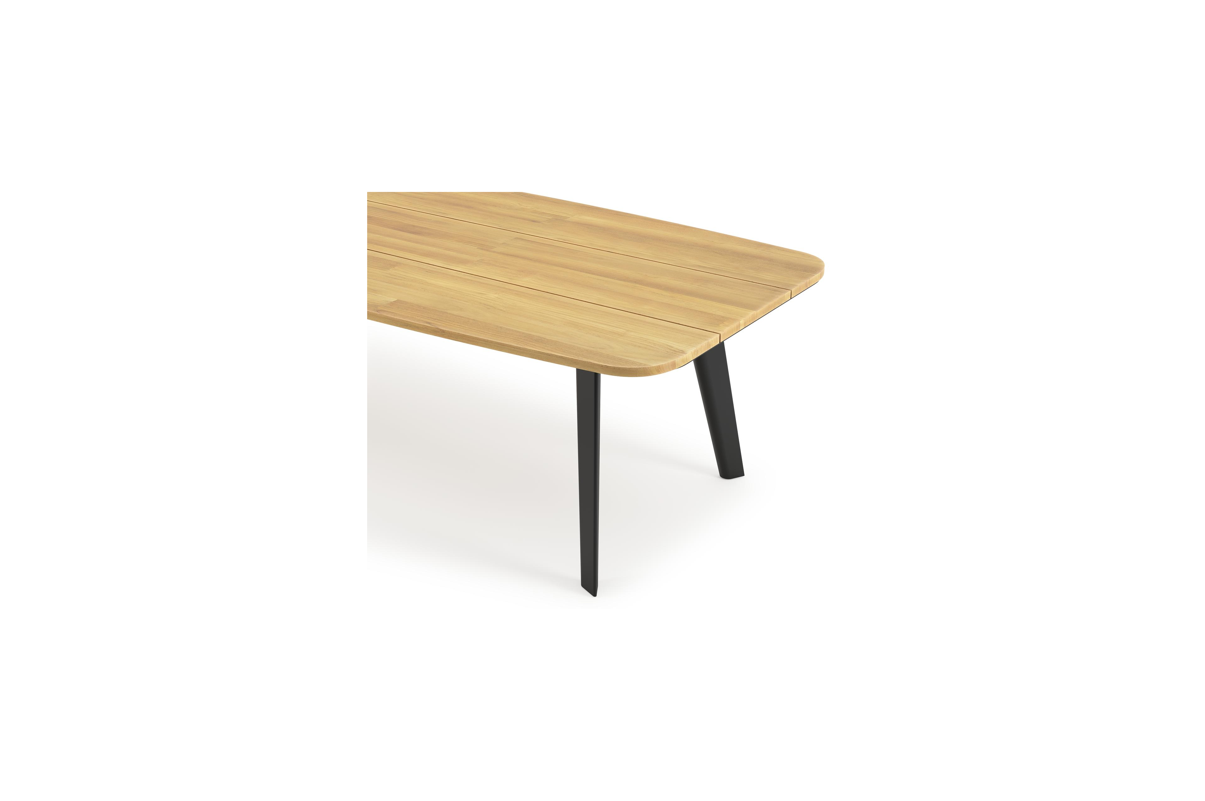 Lacrima tuintafel bootvorm in zwart aluminium en teak - L 315 x B 115 x H 73 cm
