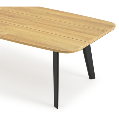 Lacrima tuintafel bootvorm in zwart aluminium en teak - L 315 x B 115 x H 73 cm