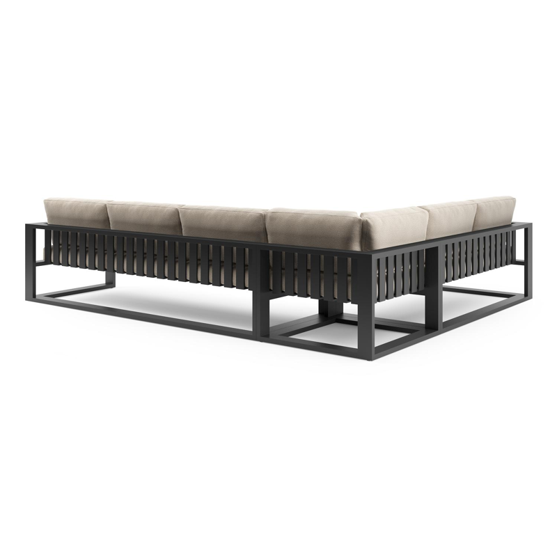 Verato loungehoek in zwart aluminium met lopi sand all weather sunbrella® luxe kussen