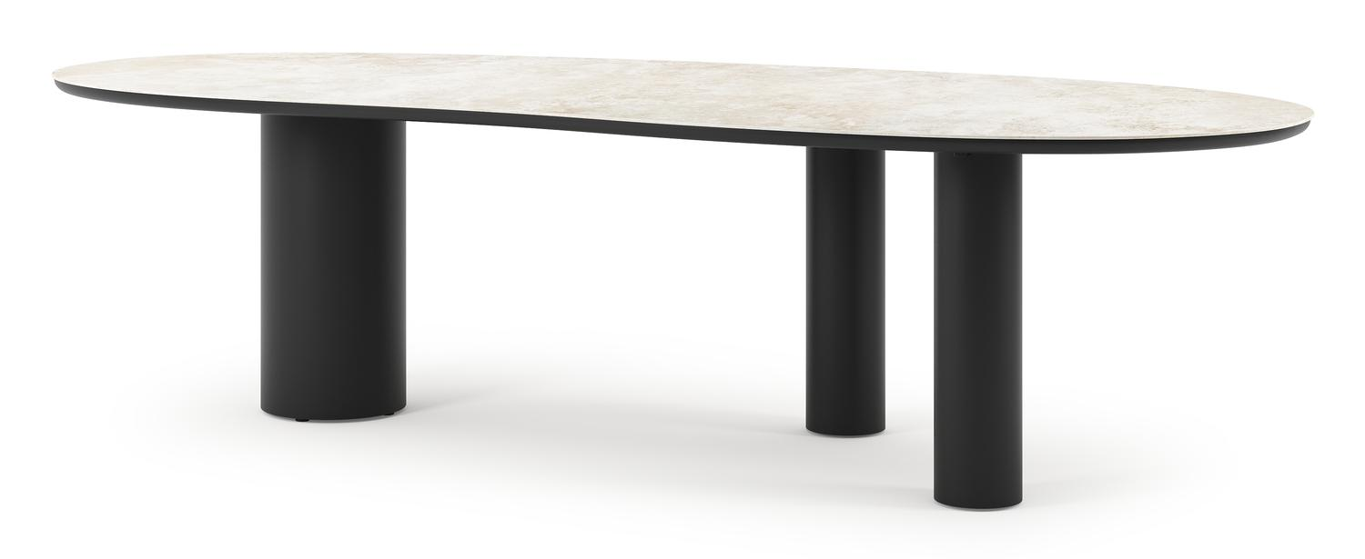 Table de jardin Organo organique en aluminium noir et céramique pleine Rapolano Lg. 280 x Lrg. 120 cm