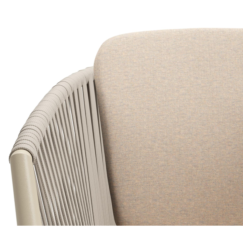 Chaise de jardin Orso en aluminium beige et corde plate tissée verticalement beige avec coussin All Weather Sunbrella® Luxe Heritage Papyrus