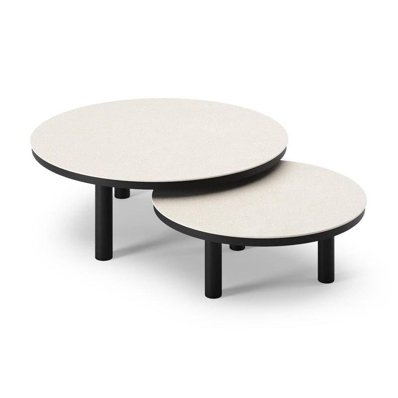 Lindo loungetafel in zwart aluminium en sintered stone crema minerale