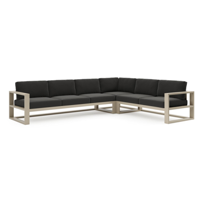 Salon de jardin d'angle Verato en aluminium beige et coussins en all weather sunbrella® luxe natte sooty