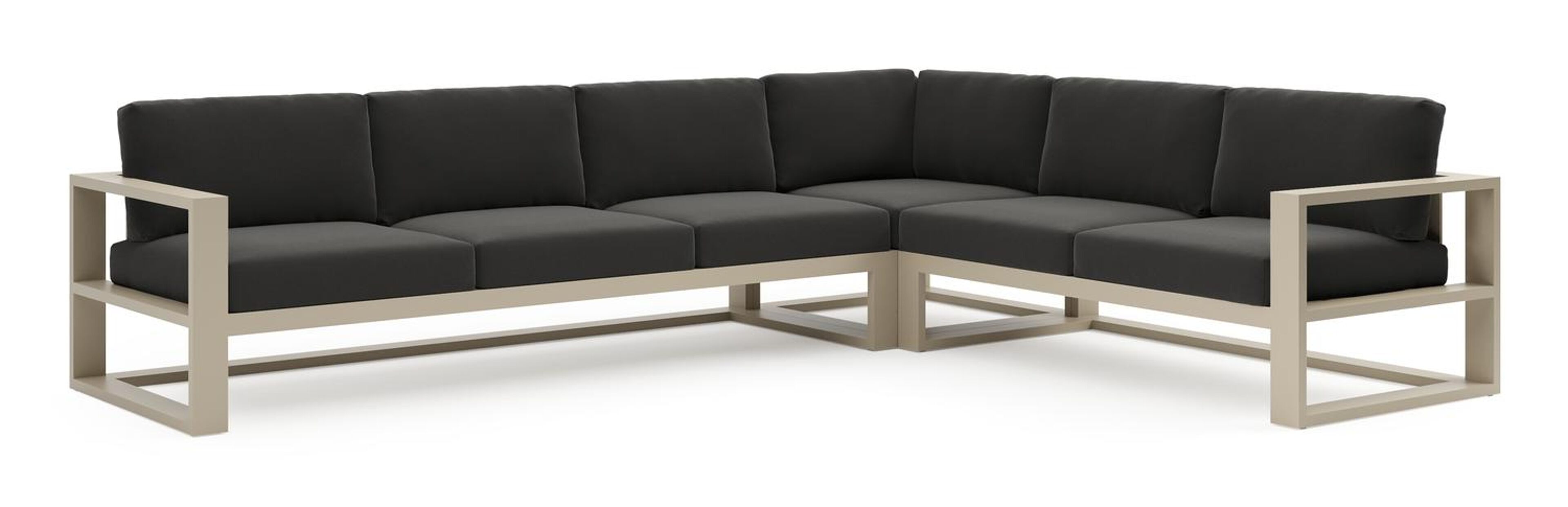 Salon de jardin d'angle Verato en aluminium beige et coussins en all weather sunbrella® luxe natte sooty